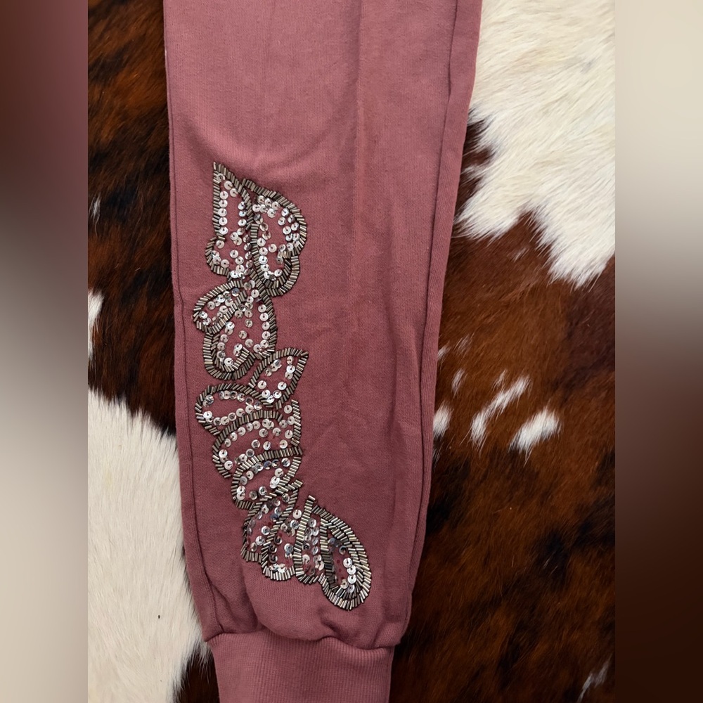 RELIGION Trance Sequin Mauve Sweatpants Beaded embellished jogger high rise - Picture 5 of 10